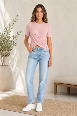 Cider - Round Neck Twist Solid Short Sleeve Tee