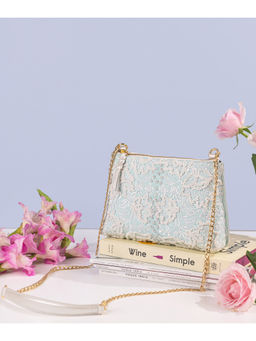 The Leather Garden - Carnation Embroidered Mint Sling Bag