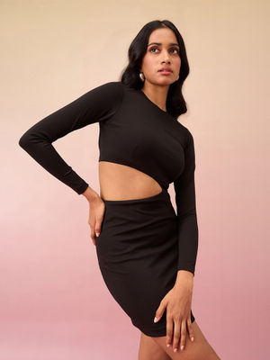 2025Women White Birthday Dress Fashion Long Sleeve O Neck Cut Out Bodycon Mini Trailing One Piece Celebrity Evening Club Dresses