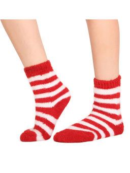 Bharatasya - Handknitted Mid Calf Kumaoni Socks In Soft Acrylic Wool Blend In Red And White