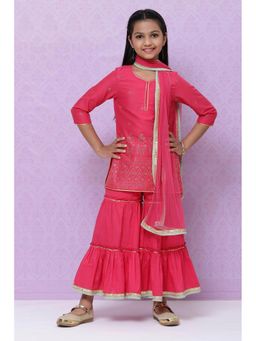 Biba - Girls Fuchsia Cotton Girls Straight Suit Sharara (Set of 3)
