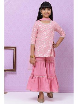 Biba - Girls Pink Poly Metallic Cotton Girls Straight Suit Sharara (Set of 3)