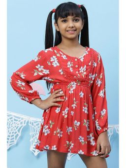 Biba - Girls Red Flared Rayon Dresses