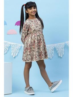 Biba - Girls Ecru Flared Art Silk Dresses