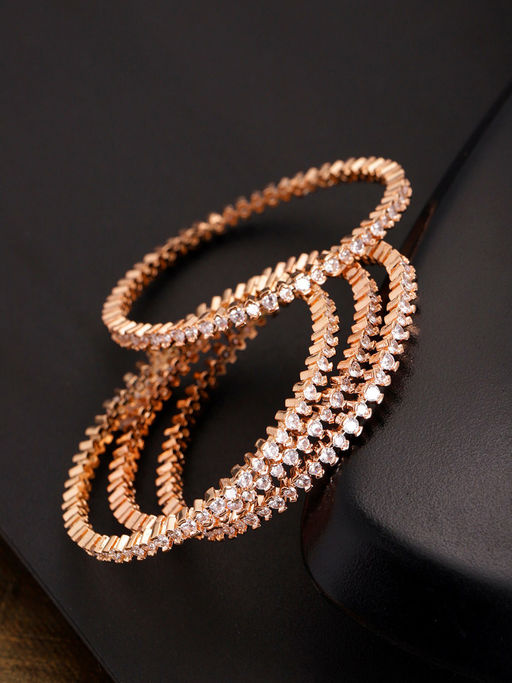 Priyaasi Rose Gold Plated CZ Stone Studded Bangle (Set of 4)