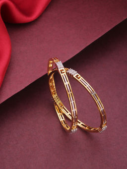 Priyaasi - Silver Toned Gold Plated AD Studded Bangle (Set of 2)