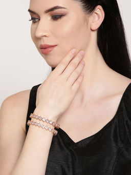 Priyaasi - Rose Gold Plated AD Studded Bangle (Set of 2)