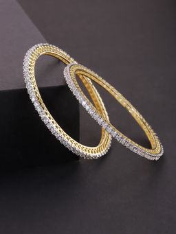 Priyaasi - Gold Plated American Diamond Studded Bangle (Set of 2)