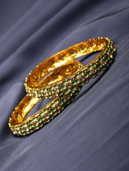 Priyaasi - Gold Plated Green Flower Shaped Bangles