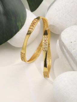 Priyaasi - Green American Diamond Gold Plated Bangle Set