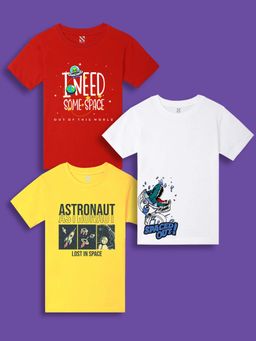 Nusyl - Boys Multi-Color Graphic Printed Half Sleeves T-Shirt (Pack of 3)