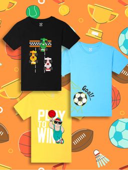 Nusyl - Boys Multi-Color Graphic Printed Half Sleeves T-Shirt (Pack of 3)