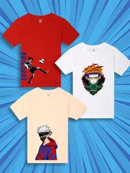 Nusyl - Boys Multi-Color Graphic Printed Half Sleeves T-Shirt (Pack of 3)