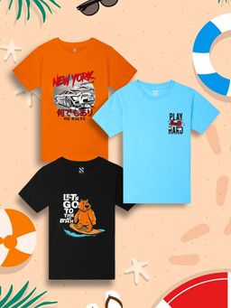 Nusyl - Boys Multi-Color Graphic Printed Half Sleeves T-Shirt (Pack of 3)