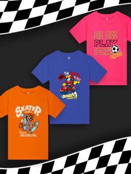 Nusyl - Boys Multi-Color Graphic Printed Half Sleeves T-Shirt (Pack of 3)