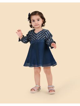 Fabindia - Blue Cotton Silk Blend Knee Length Dress