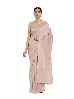 Fabindia - Cotton Silk Block Printed Sari- Beige