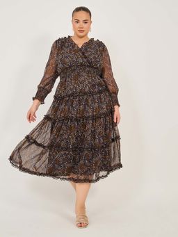 Styli - Women Plus Size Smocking Tier Midi Dress