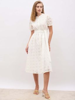 Styli - Women White Shirt Style Schiffili Midi Dress with Belt (Set of 2)