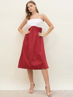 Styli - Women A-Line Shoulder Straps Colour Blocked Midi Dress