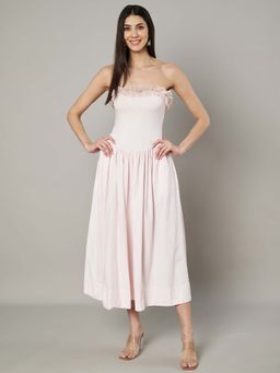 AMAGYAA - Pink Solid Fit and Flare Dress Off Shoulder Dress