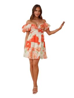 Outzidr - Orange Off-Shoulder Dress