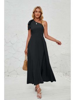 Outzidr - Black One Shoulder Bow Detail Vacay Dress