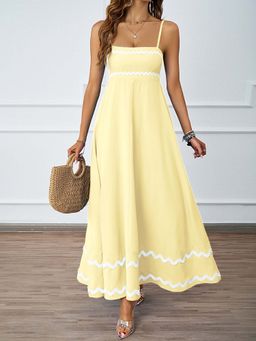 Outzidr - Yellow Noodle Strap Contrast Patterned Vacay Dress