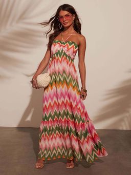 Outzidr - Multi-Color Geometric Printed Maxi Vacay Dress
