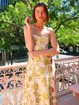 Outzidr - Yellow Floral Strappy Maxi Vacay Dress