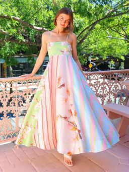 Outzidr - Multi-Color Multi-Color Printed Maxi Vacay Dress
