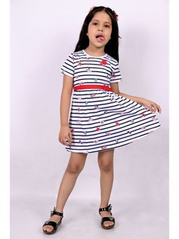 3PIN - Girls Cotton White Striped A-Line Dress