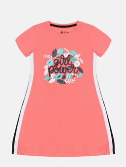 3PIN - Girls Cotton Coral Pink A-Line Dress