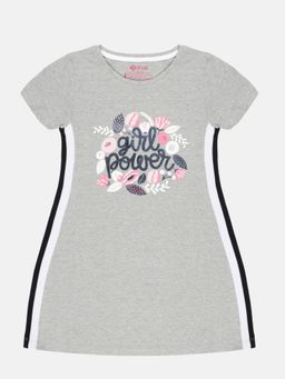 3PIN - Girls Cotton Grey Melange A-Line Dress