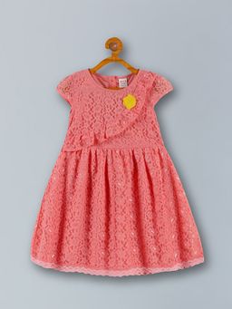 3PIN - Girls Coral Pink Fit & Flare Cotton Dress