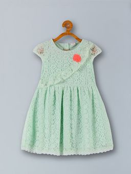 3PIN - Girls Green Fit and Flare Cotton Dress