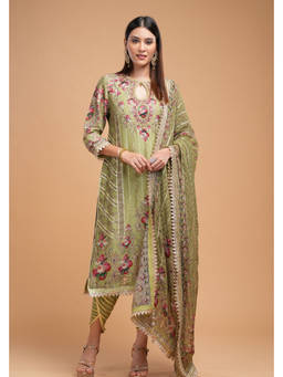 Nirraamyaa - Pale Green Kurta with Dhoti and Dupatta