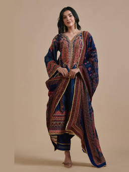 Nirraamyaa - Blue Le Jardin Suit Kurta with Pant and Dupatta