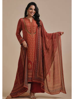 Nirraamyaa - Red Luma Suit Kurta with Pant and Dupatta