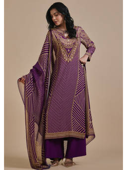 Nirraamyaa - Purple Gulzar Kurta with Pant and Dupatta