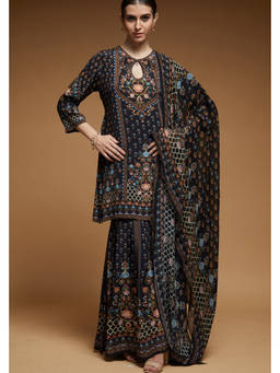 Nirraamyaa - Black Color Kurta with Sharara and Dupatta
