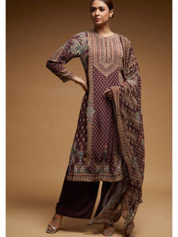 Nirraamyaa - Wine Color Kurta with Pant and Dupatta