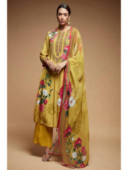 Nirraamyaa - Mustard Embellished Kurta with Pant and Dupatta
