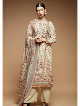 Nirraamyaa - Beige Kurta with Pant and Dupatta