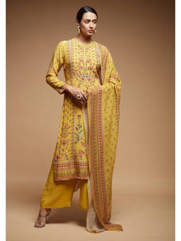 Nirraamyaa - Mustard Kurta with Pant and Dupatta