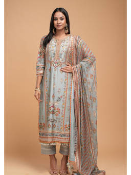 Nirraamyaa - Green Pale Mint Kurta with Pant and Dupatta