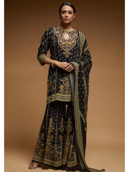 Nirraamyaa - Black Color Kurta with Sharara and Dupatta