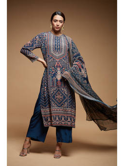 Nirraamyaa - Navy Blue Kurta with Pant and Dupatta