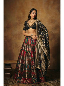 Saanjh by Lea - Mrinalini Black Banarasi Brocade Lehenga with Choli and Dupatta
