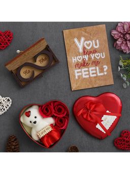 eCraftIndia - Valentine Combo Of Greeting Card, Heart Shaped Gift Box, "Love" Wooden Gift Box Set